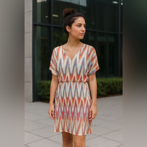 Chico’s Cameron Dress – Ikat Print Multi Diamond – Size 2 (Large) - Picture 2 of 4